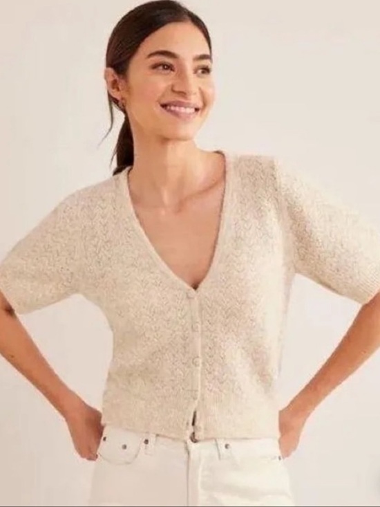 Boden Sweaters - BODEN Pointelle Wool Blend Cardigan In Oatmeal Melange Size Medium